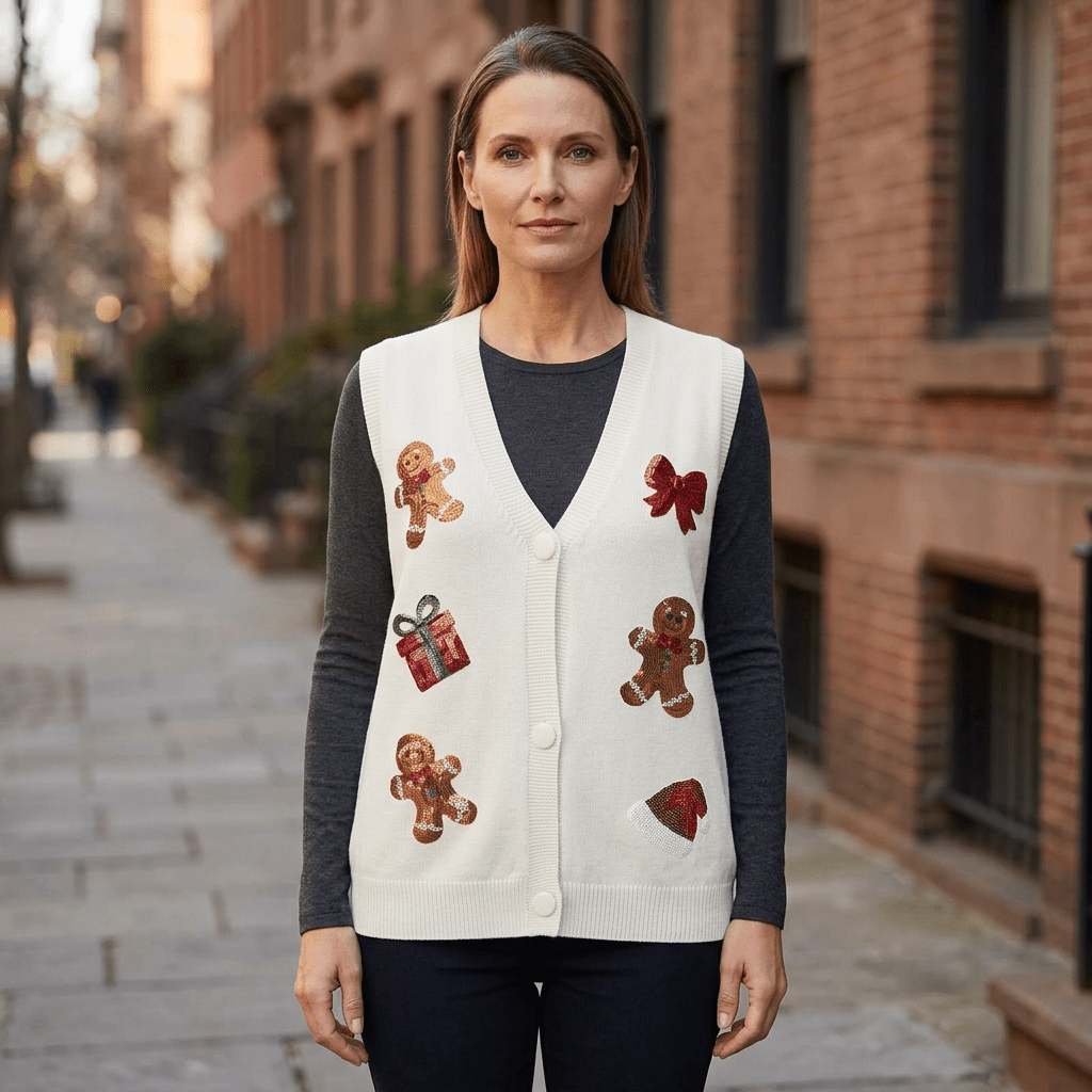 Cream cardigan sidewalk image