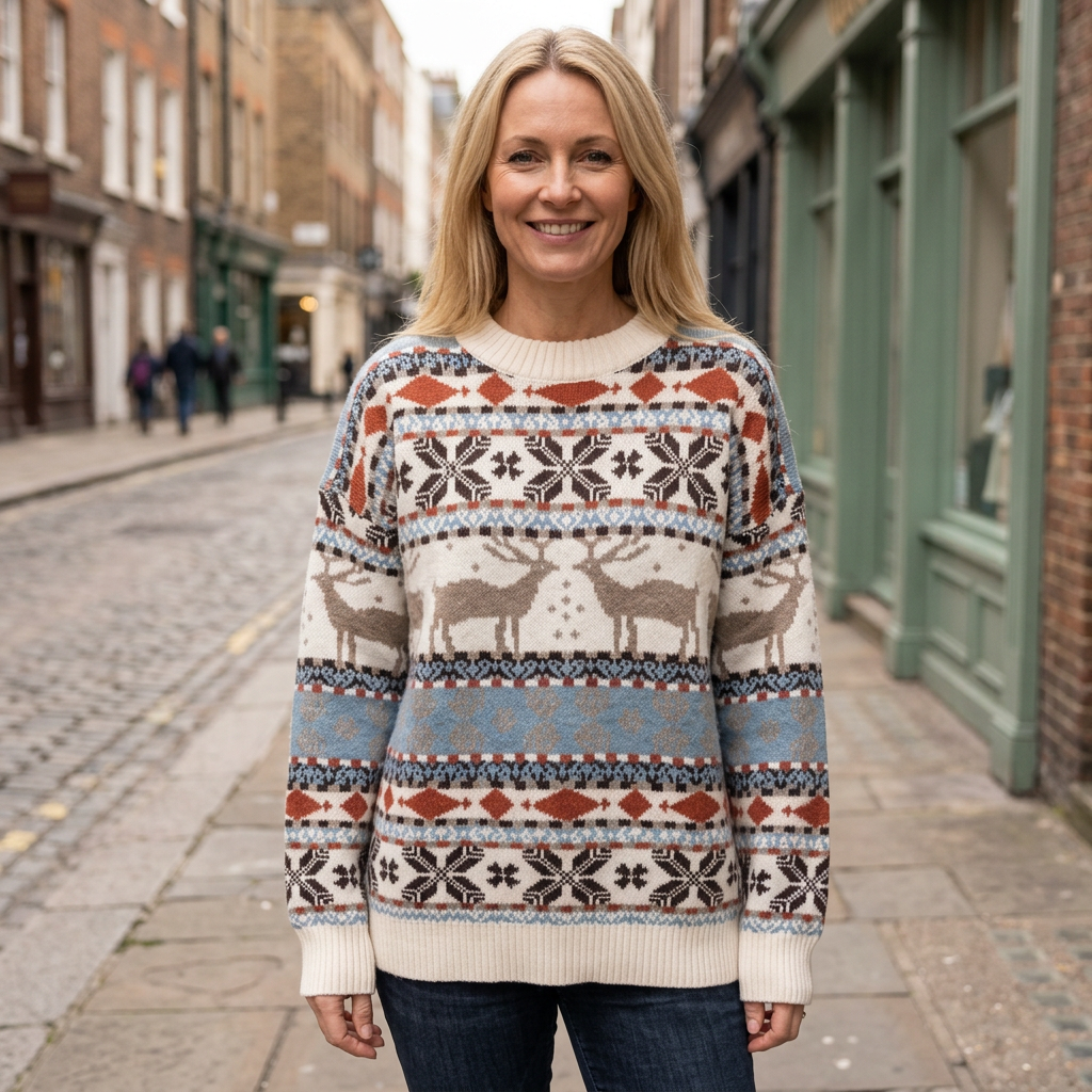 Cream sweater sidewalk image