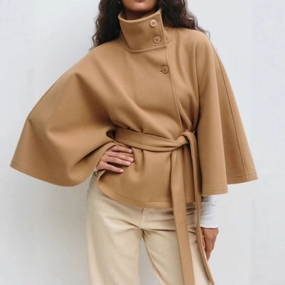 Nika | Women's Belted High Collar Cape Coat