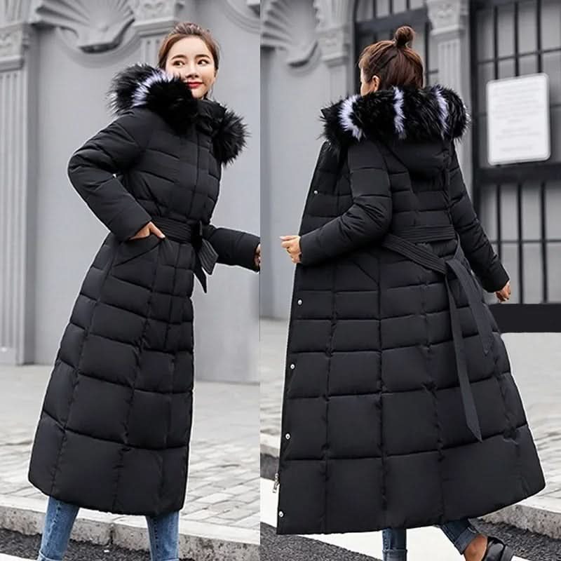 Noa | Women's Winter Belted Fur-Hood Maxi Puffer Coat