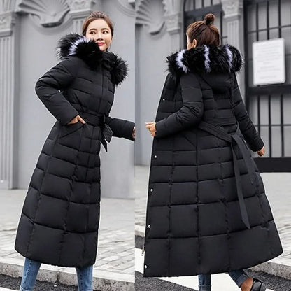 Noa | Women's Winter Belted Fur-Hood Maxi Puffer Coat