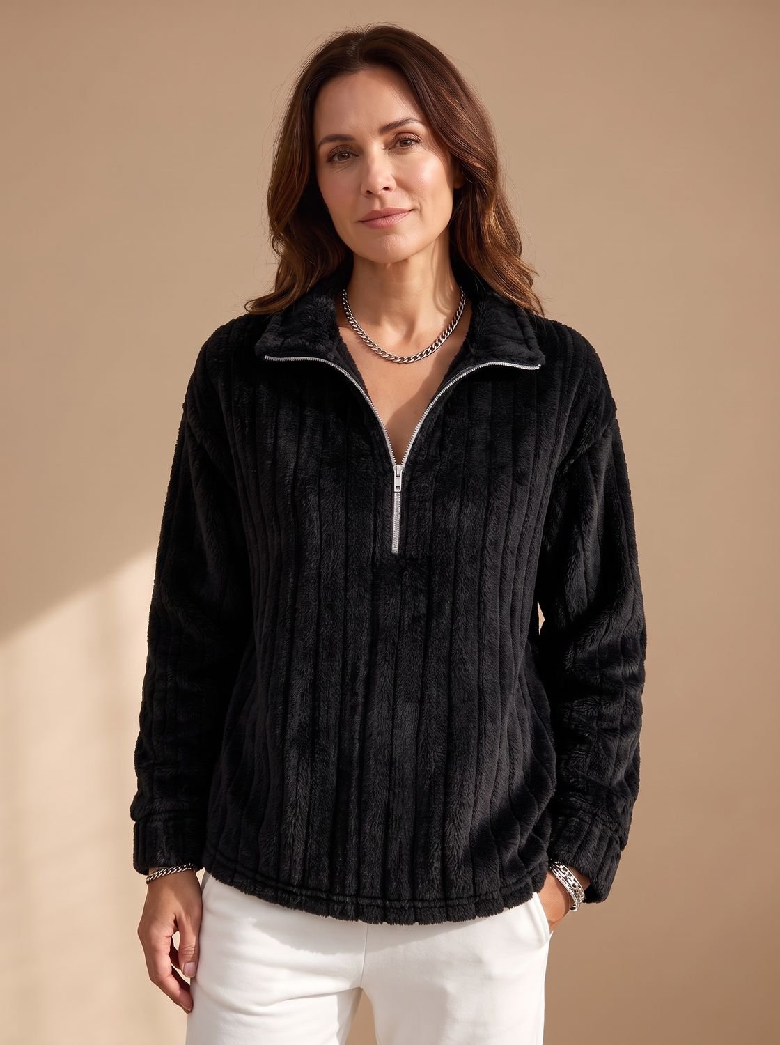 Harlow | Damenstrickpullover mit kurzem Reißverschluss