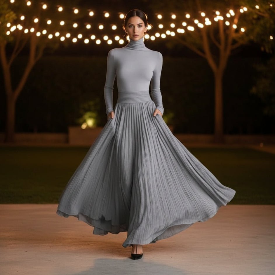 Ashleigh | Women's Pleated Turtleneck Maxi Dress