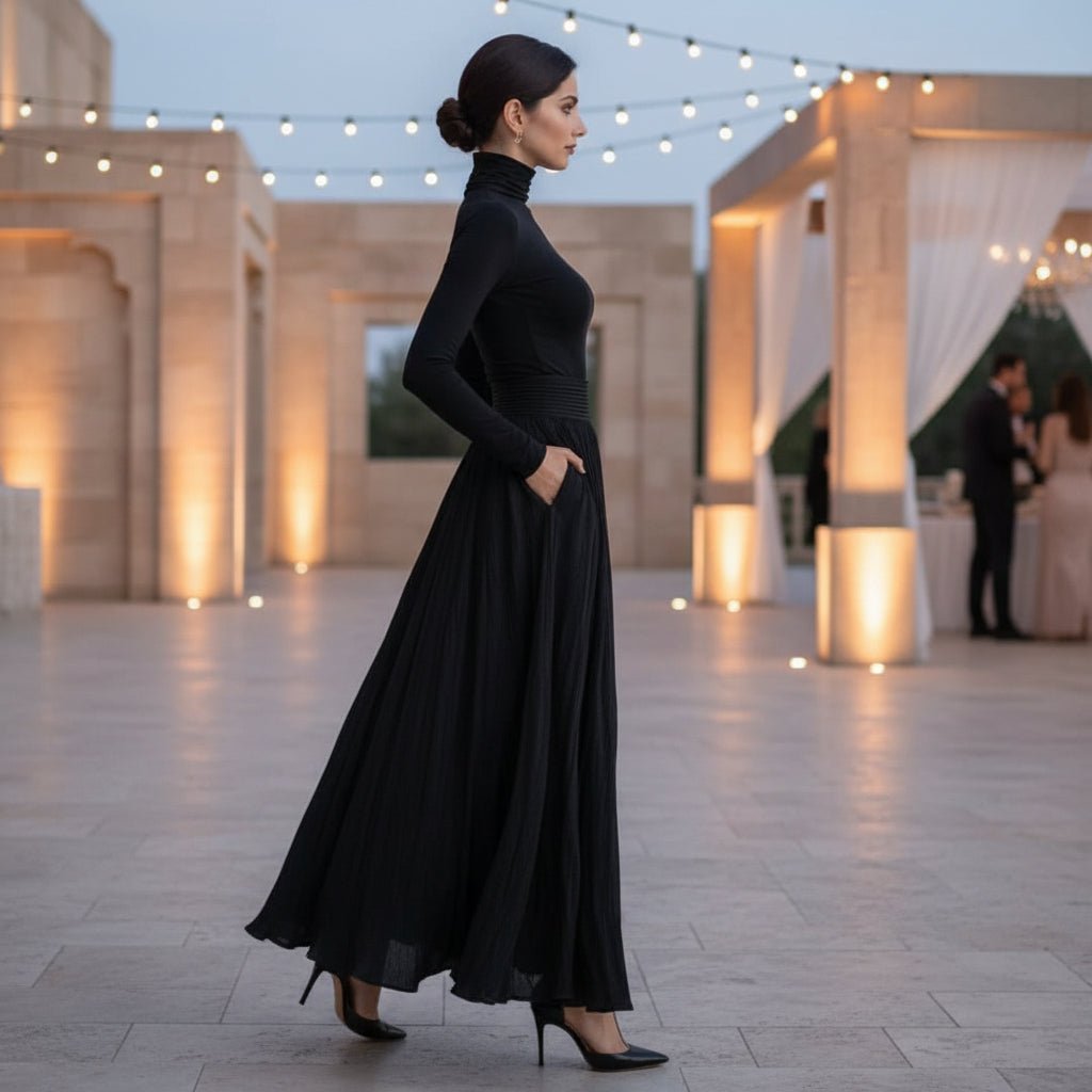 Ashleigh | Women's Pleated Turtleneck Maxi Dress