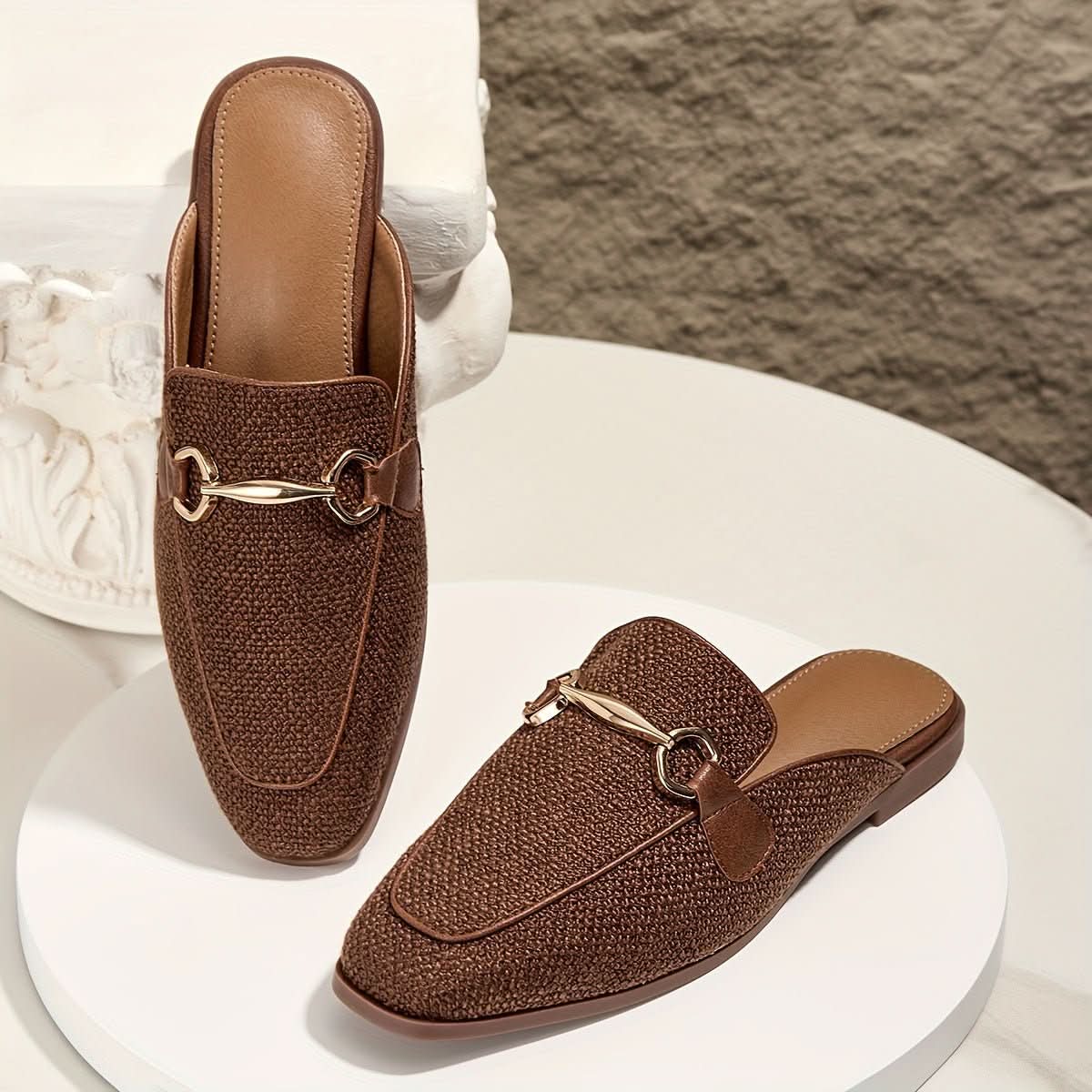 Indie | Women's Square Toe Buckle Mule Flats