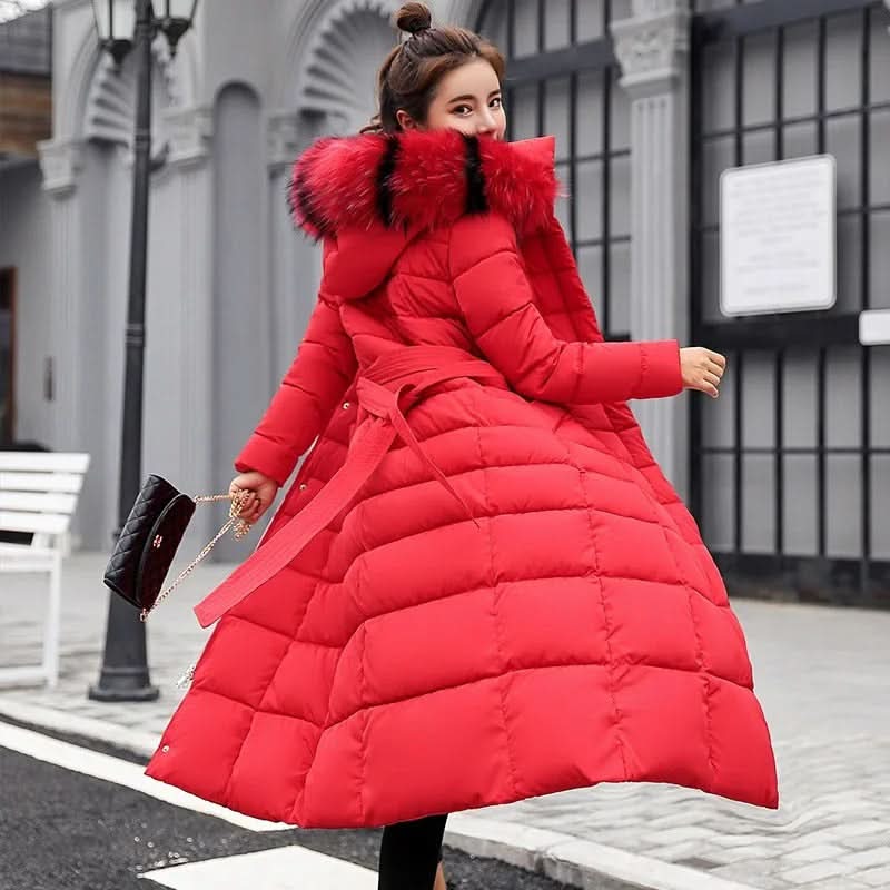 Noa | Women's Winter Belted Fur-Hood Maxi Puffer Coat