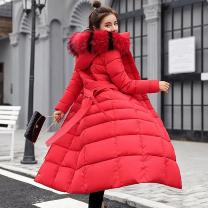 Noa | Women's Winter Belted Fur-Hood Maxi Puffer Coat