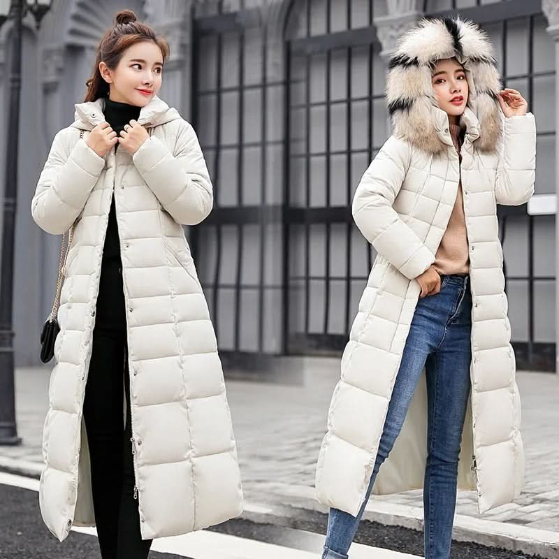 Noa | Women's Winter Belted Fur-Hood Maxi Puffer Coat