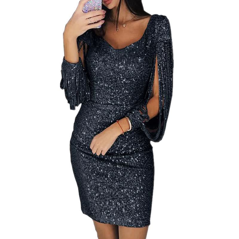 Quinn | Women's Sparkly Long-Sleeve Mini Party Dress