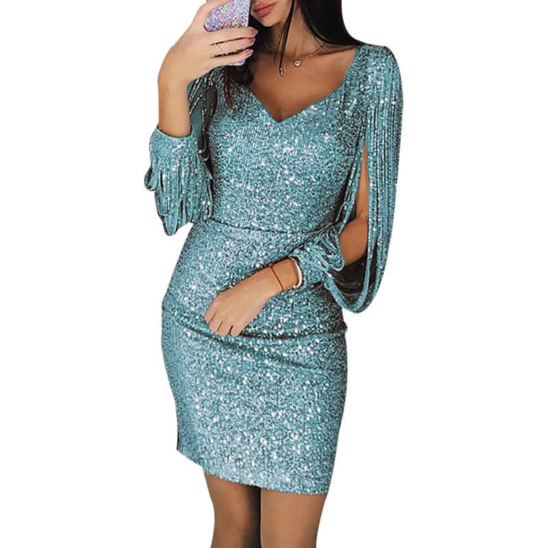 Quinn | Women's Sparkly Long-Sleeve Mini Party Dress