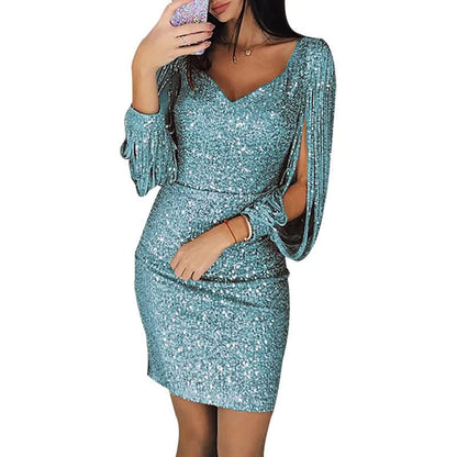 Quinn | Women's Sparkly Long-Sleeve Mini Party Dress