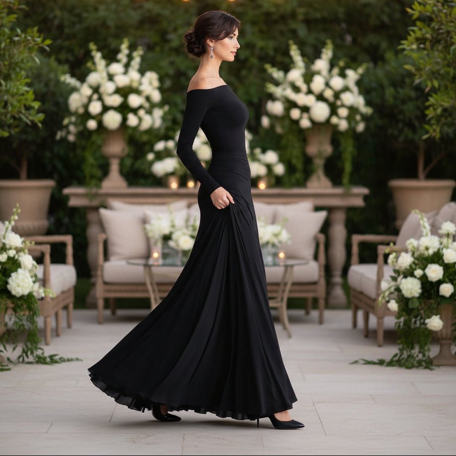Quinn | Drapiertes Maxikleid mit langen Ärmeln für Damen