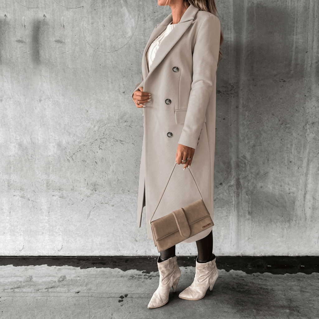 Gia cream coat, side view