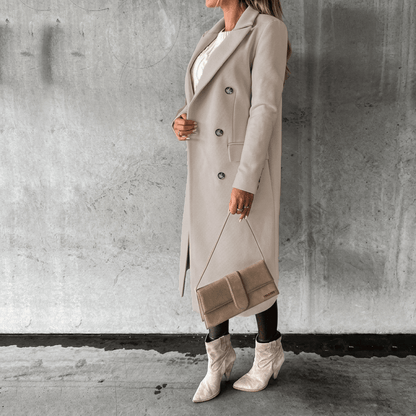 Gia cream coat, side view