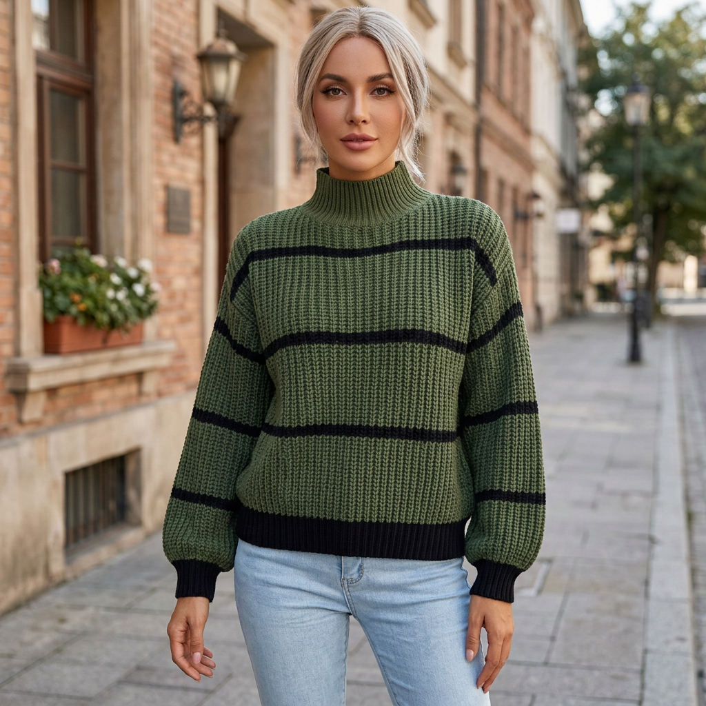 Green sweater sidewalk image