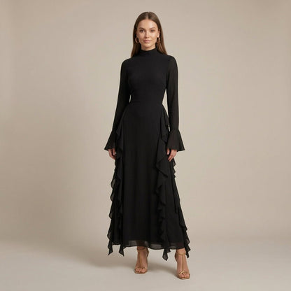 Mae | Women's Winter High Neck Ruffle Bodycon Dress