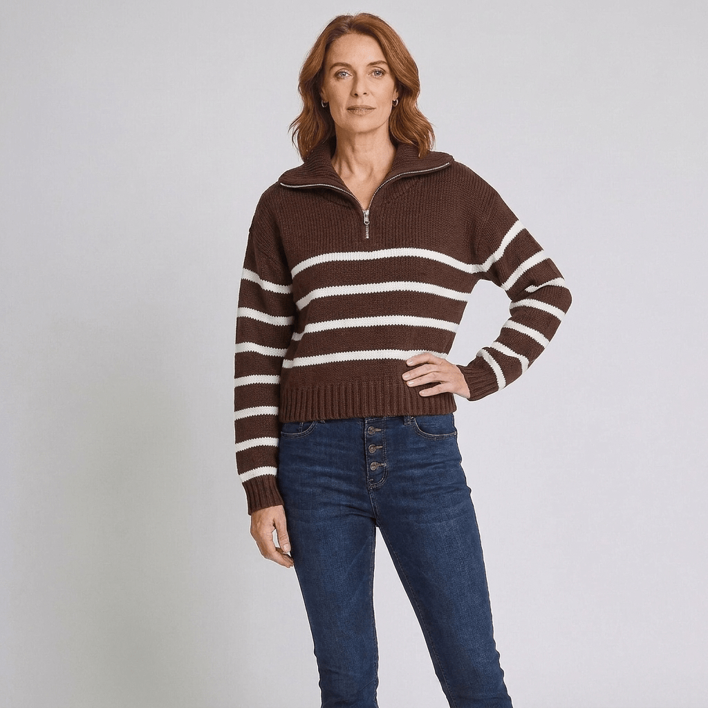 Nova | Women's Striped Half-Zip Funnel-Neck Jumper