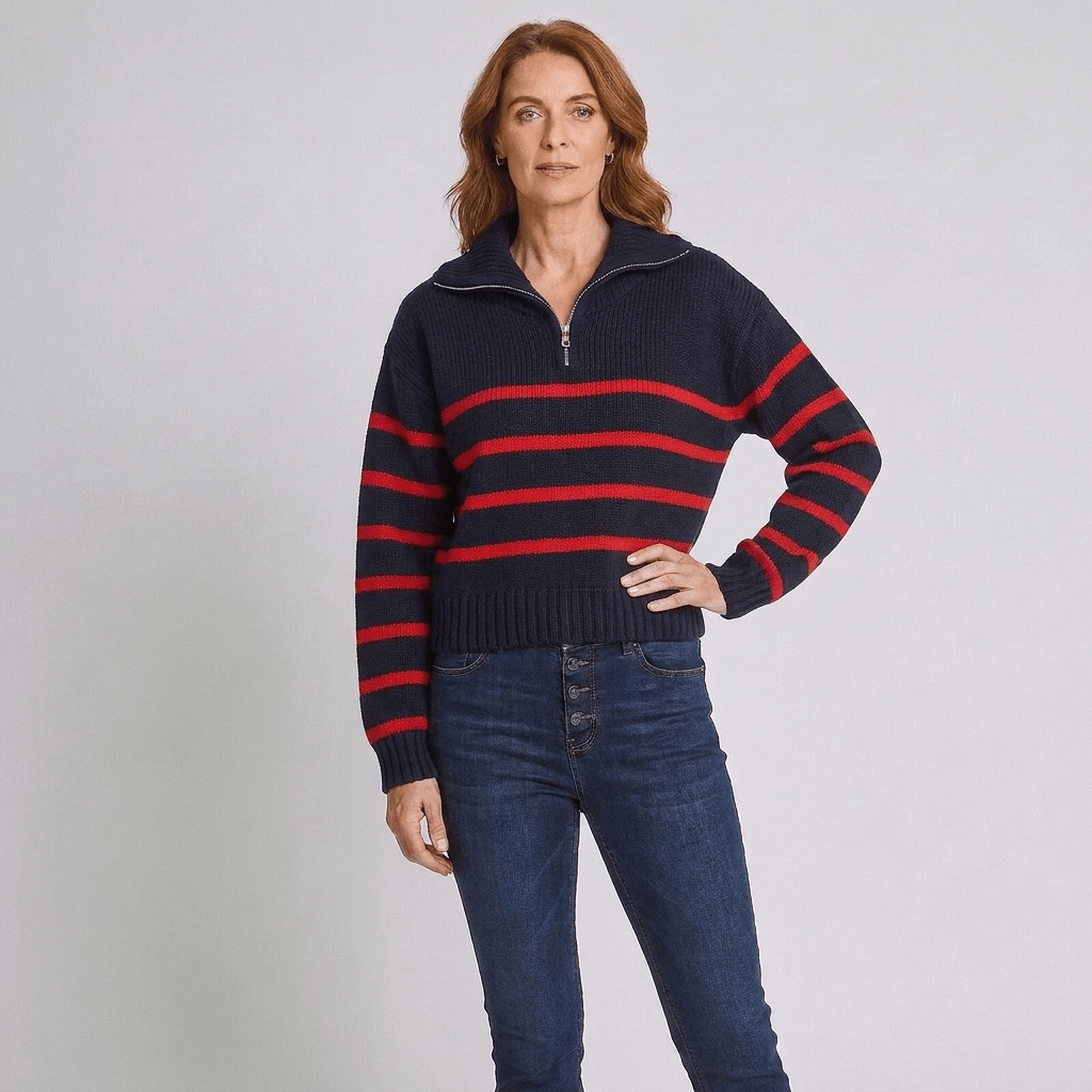 Nova | Women's Striped Half-Zip Funnel-Neck Jumper