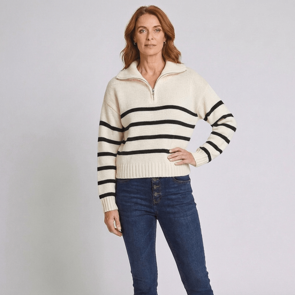 Nova | Women's Striped Half-Zip Funnel-Neck Jumper