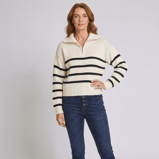 Rena | Women's Striped Half-Zip Funnel-Neck Jumper
