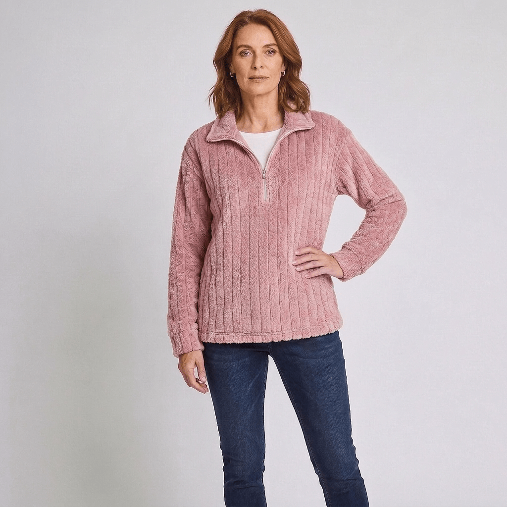 Lola | Gerippter Strickpullover mit Viertelreißverschluss für Damen