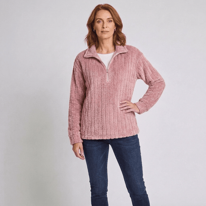 Lola | Gerippter Strickpullover mit Viertelreißverschluss für Damen