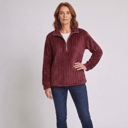 Lola | Gerippter Strickpullover mit Viertelreißverschluss für Damen