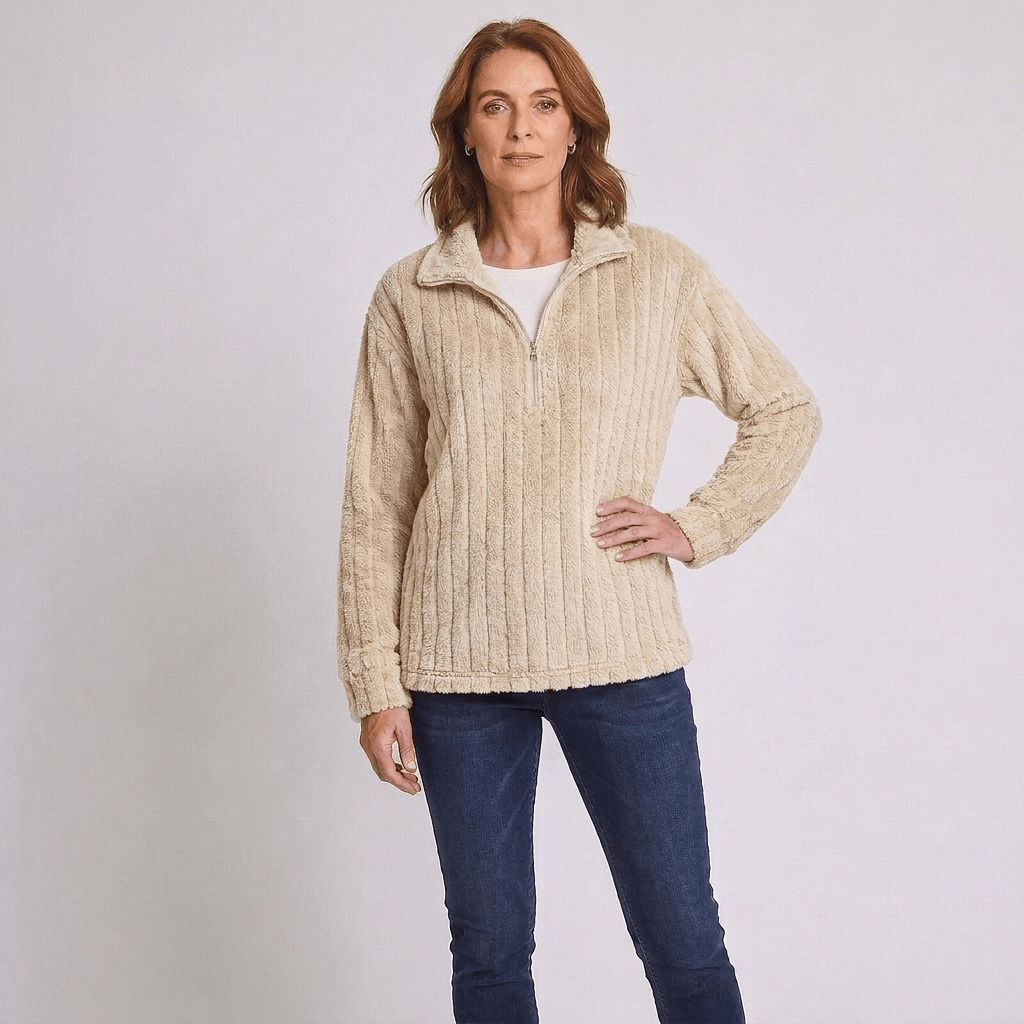 Lola | Gerippter Strickpullover mit Viertelreißverschluss für Damen