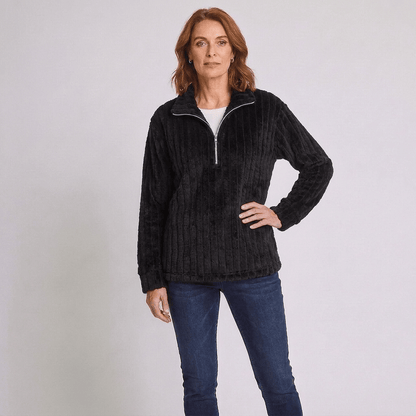 Lola | Gerippter Strickpullover mit Viertelreißverschluss für Damen