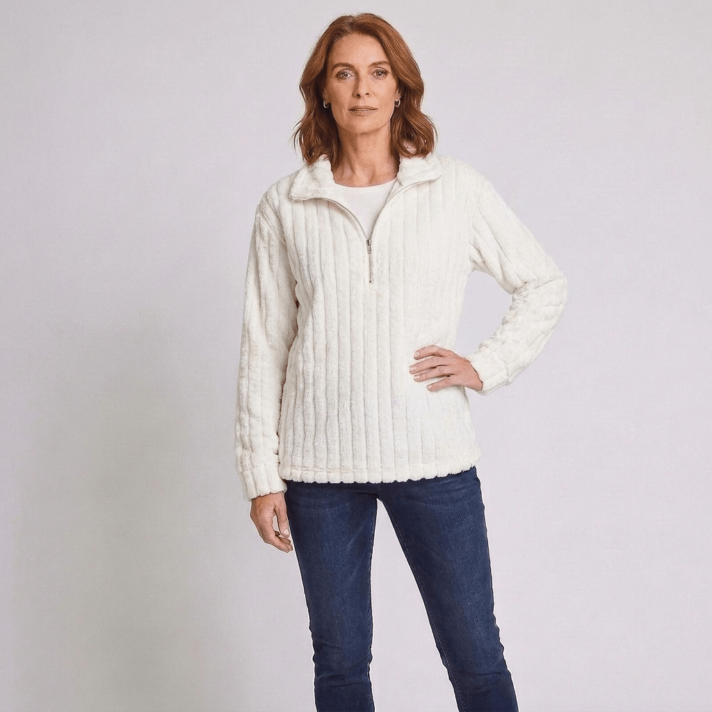 Lola | Gerippter Strickpullover mit Viertelreißverschluss für Damen