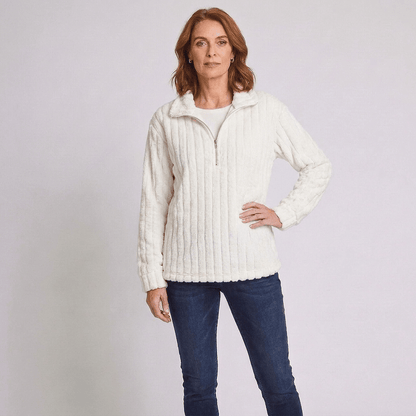 Lola | Gerippter Strickpullover mit Viertelreißverschluss für Damen