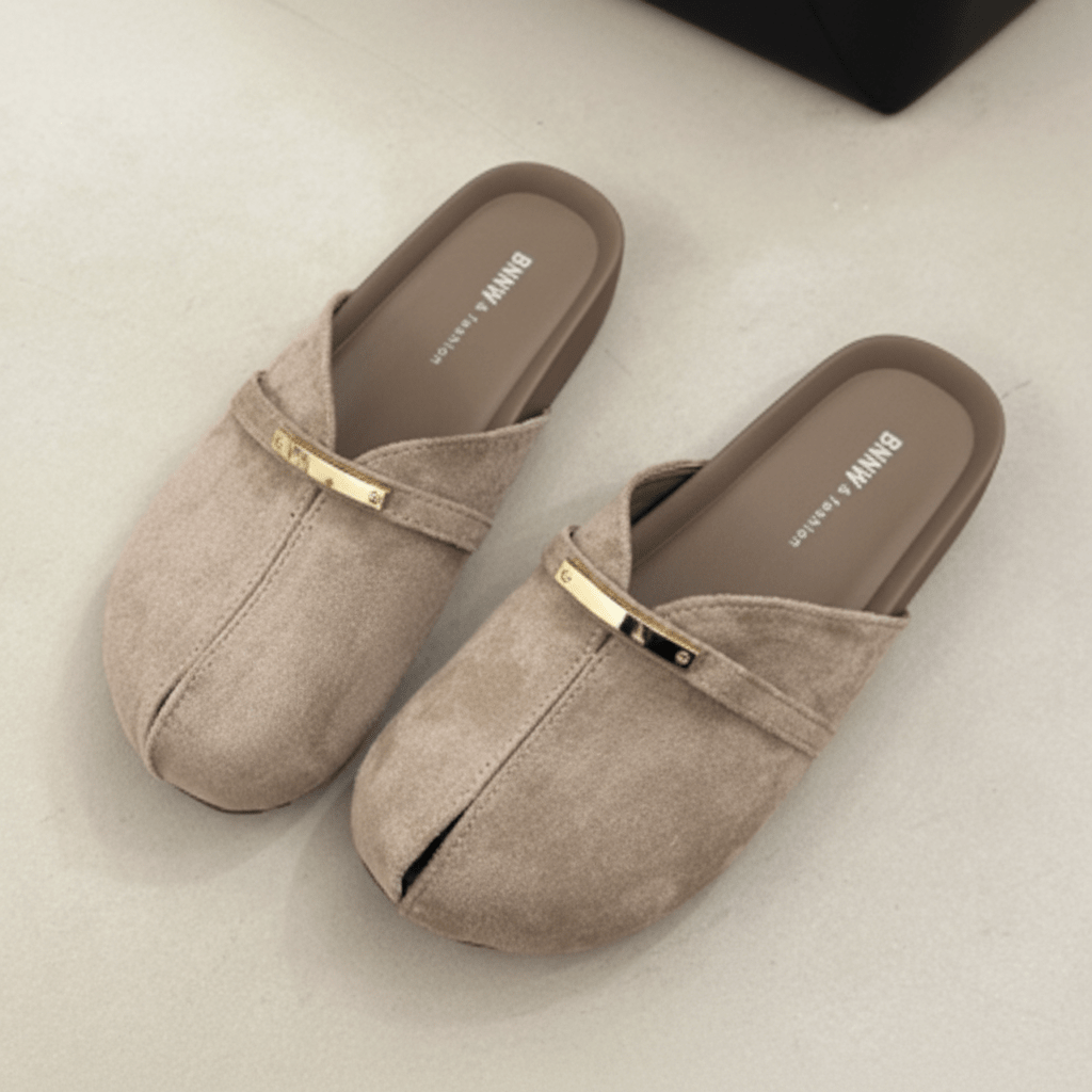 Sloane | Women's Metallic Buckle Slip-On Mule Flats