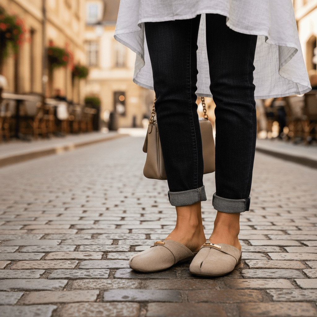 Sloane | Women's Metallic Buckle Slip-On Mule Flats