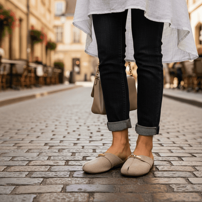 Sloane | Women's Metallic Buckle Slip-On Mule Flats