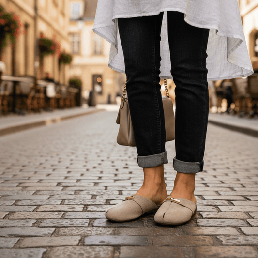Sloane | Women's Metallic Buckle Slip-On Mule Flats