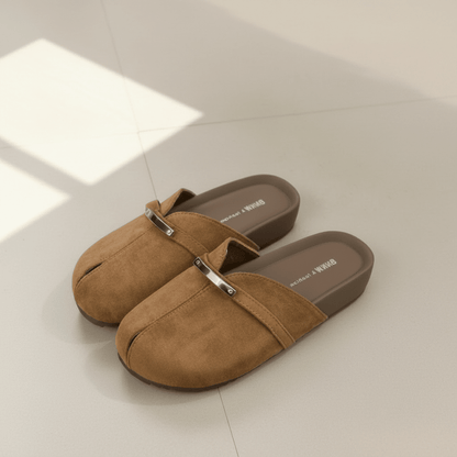 Sloane | Women's Metallic Buckle Slip-On Mule Flats