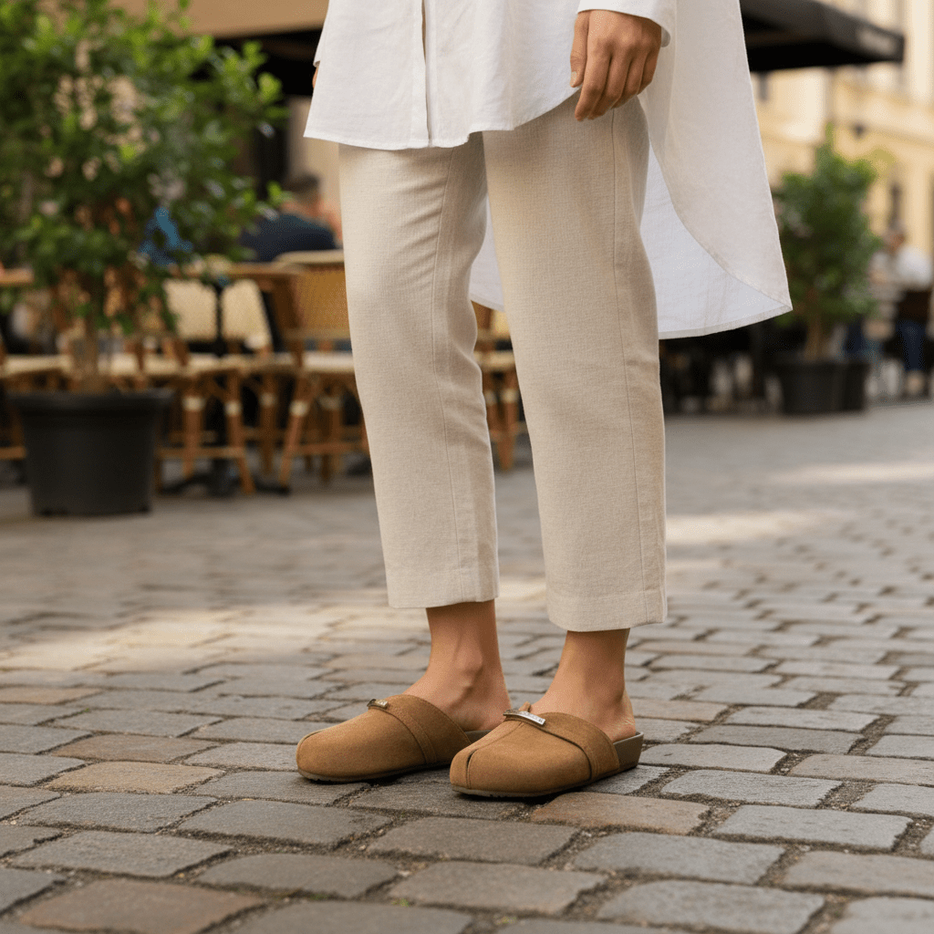 Sloane | Women's Metallic Buckle Slip-On Mule Flats