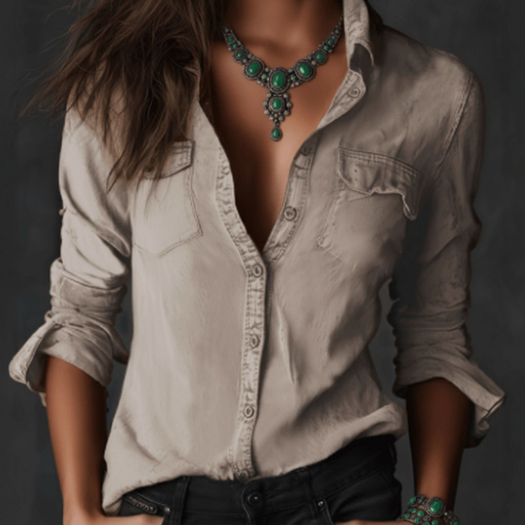 Maren | Women's Long Sleeve Vintage Button-Up Shirt