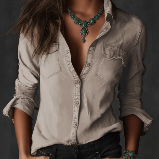 Maren | Women's Long Sleeve Vintage Button-Up Shirt