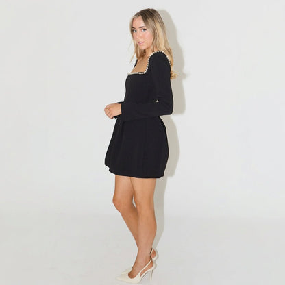 Terra | Women's Long Sleeve Pearl Trim Mini Dress