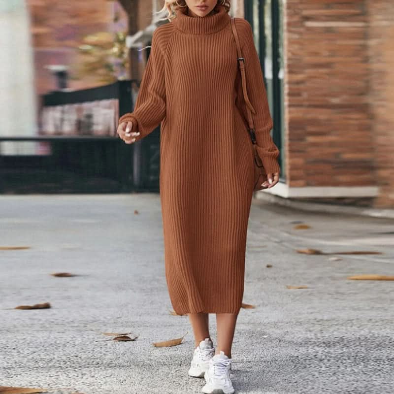Quinn | Women's Chunky Ribbed Turtleneck Midi Dress