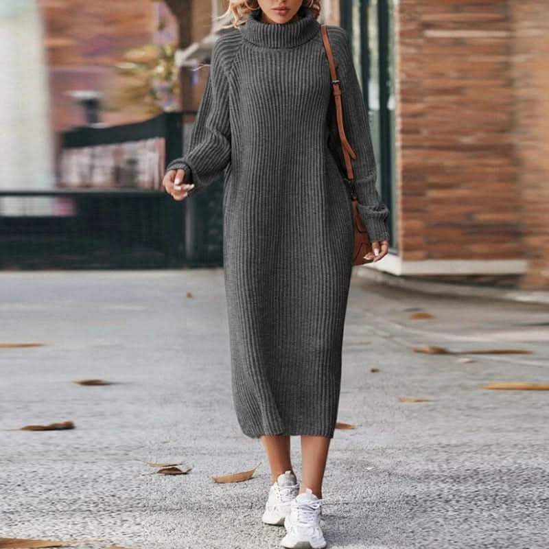 Quinn | Women's Chunky Ribbed Turtleneck Midi Dress
