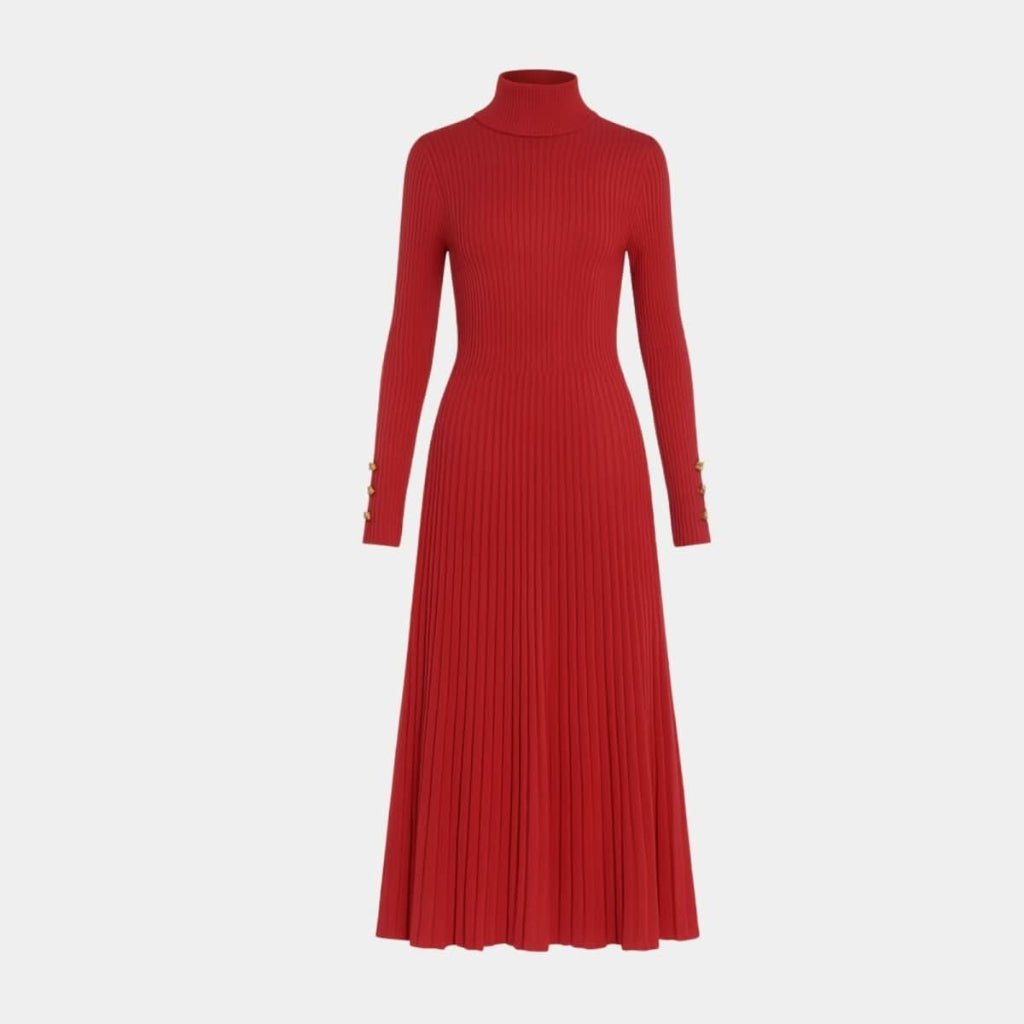 Billie | Women's Pleated Turtleneck Midi Dress for Cooler Weather