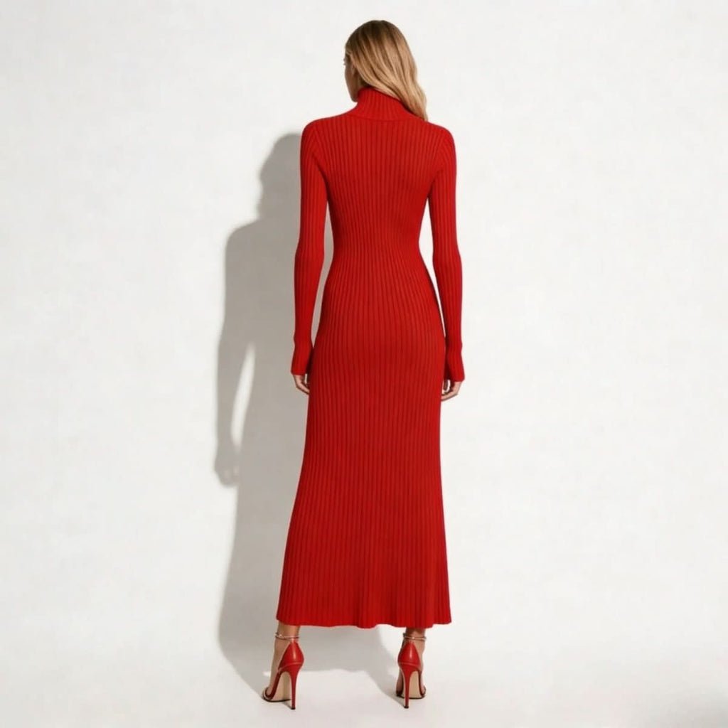 Billie | Women's Pleated Turtleneck Midi Dress for Cooler Weather
