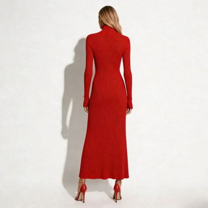 Billie | Women's Pleated Turtleneck Midi Dress for Cooler Weather