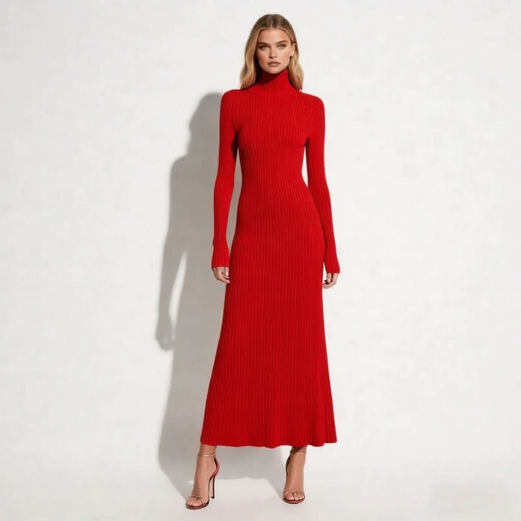 Billie | Women's Pleated Turtleneck Midi Dress for Cooler Weather