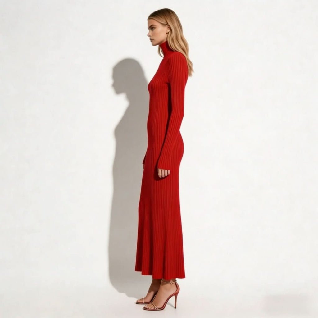 Billie | Women's Pleated Turtleneck Midi Dress for Cooler Weather