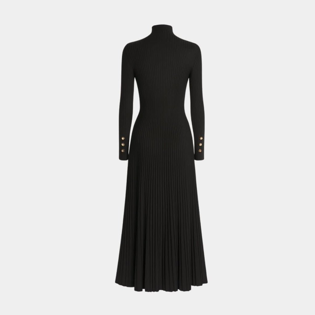 Billie | Women's Pleated Turtleneck Midi Dress for Cooler Weather