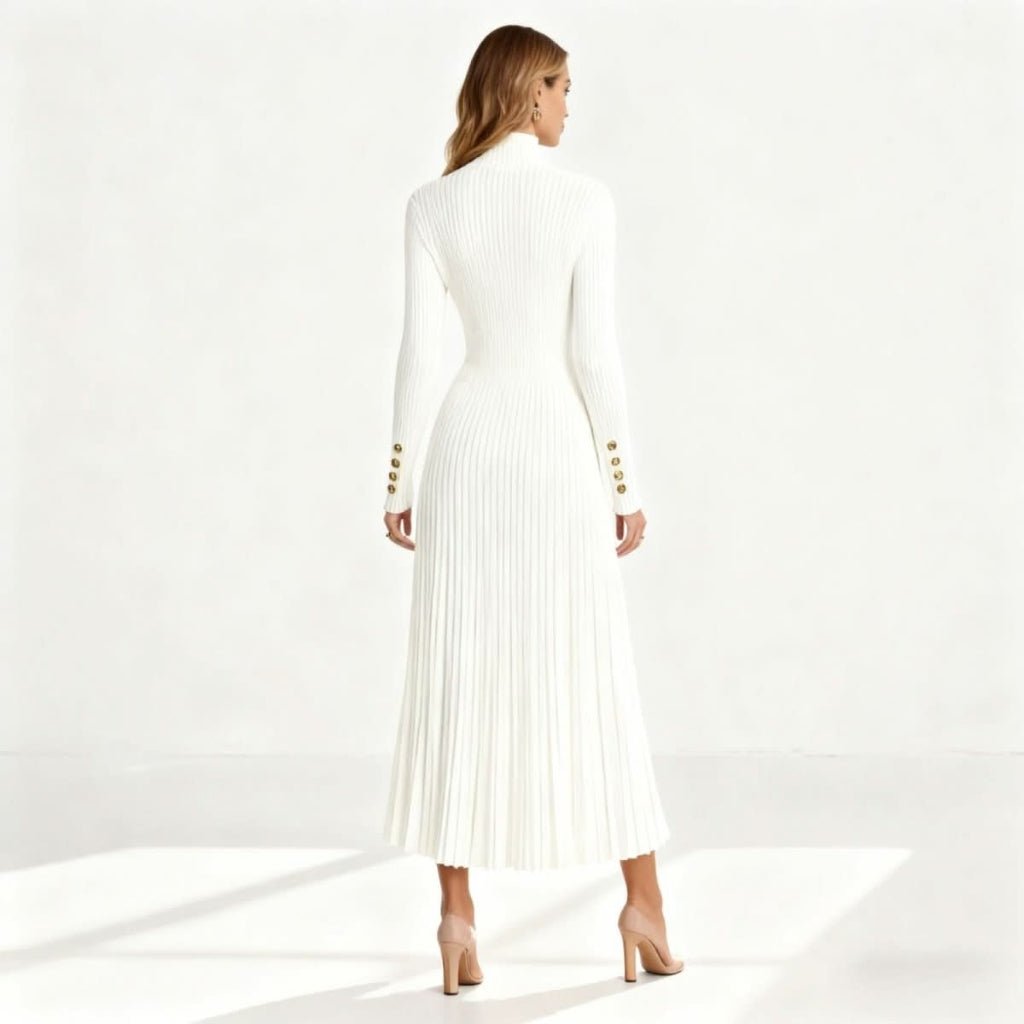 Billie | Women's Pleated Turtleneck Midi Dress for Cooler Weather