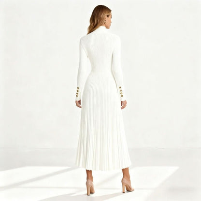 Billie | Women's Pleated Turtleneck Midi Dress for Cooler Weather